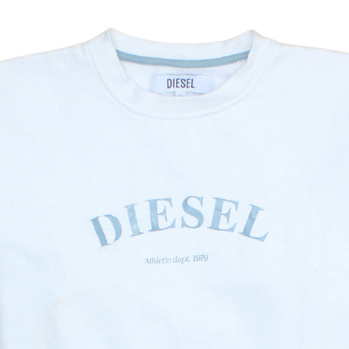 Diesel Men's White Small Logo Crew Neck Pullover Sweatshirt