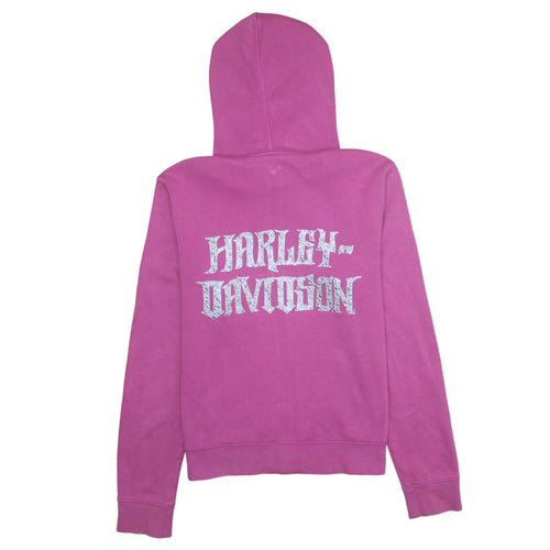 Harley-Davidson Women Pink Full Zip Hoodie Size L Cotton Blend
