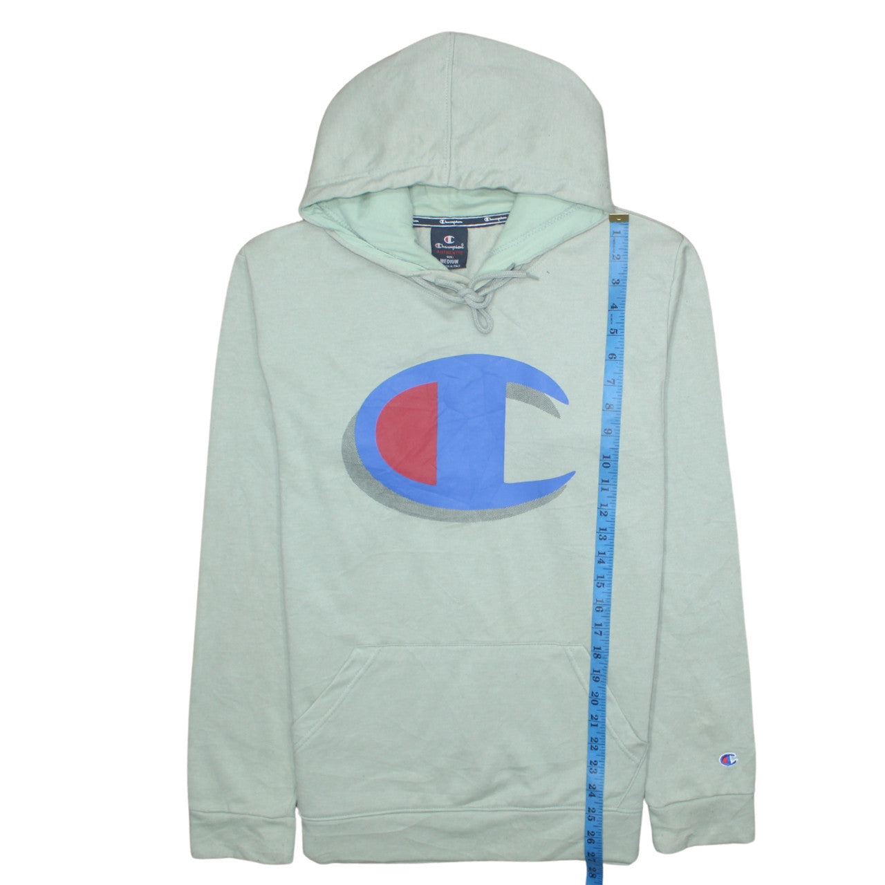 Champion Men's Green Pullover Hoodie Medium Logo Graphic Sweatshirt