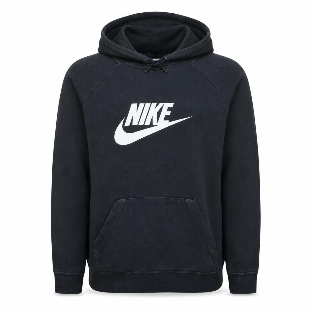 Front view of Nike Men's Black XL Pullover Hoodie with Logo Print