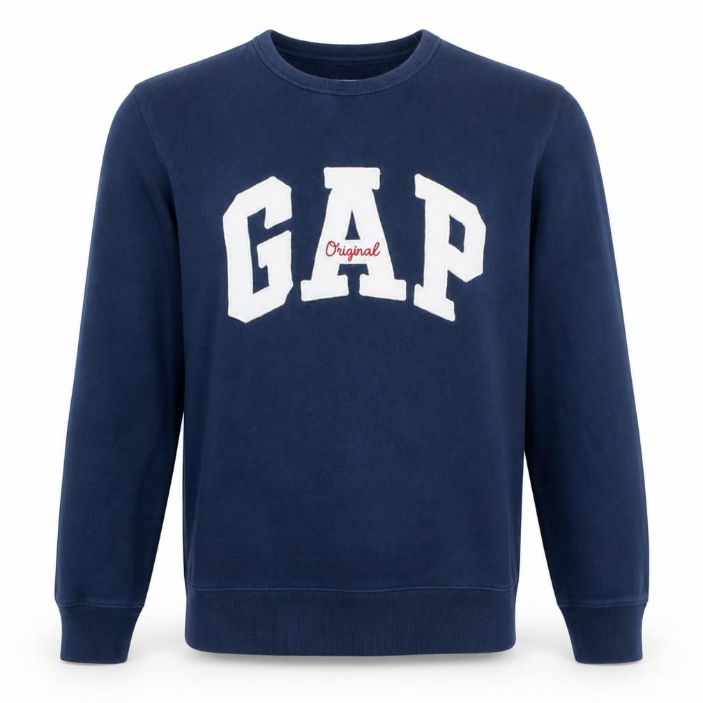 Front view of Gap Men's Blue Original Logo Pullover Sweatshirt, size M