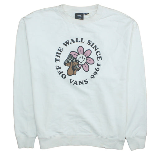 Vans Womens White Large Pullover Sweatshirt with Flower Graphic