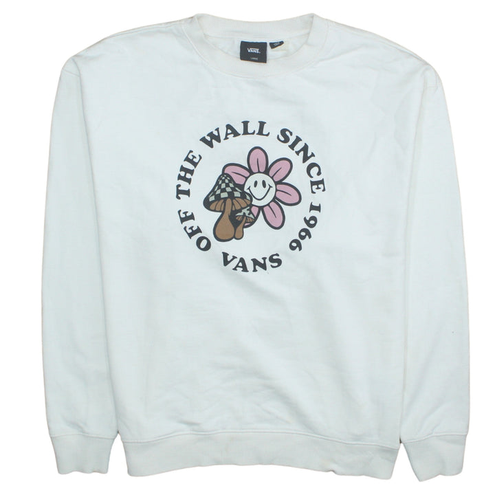 Vans Womens White Large Pullover Sweatshirt with Flower Graphic