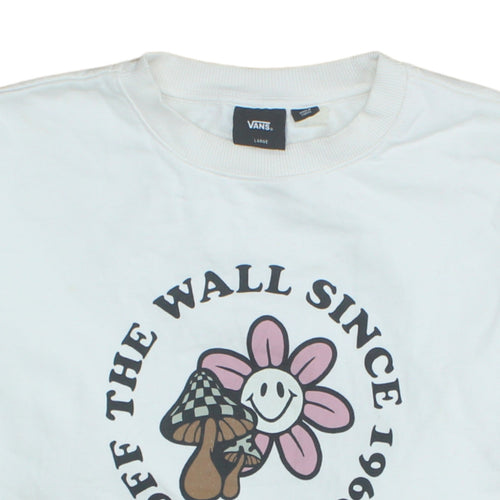 Vans Womens White Large Pullover Sweatshirt with Flower Graphic