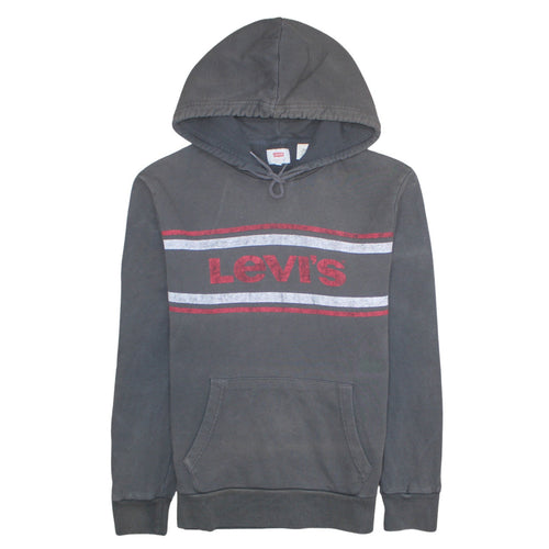 Levi's Men's Grey Pullover Hoodie M Logo Print Cotton Fleece