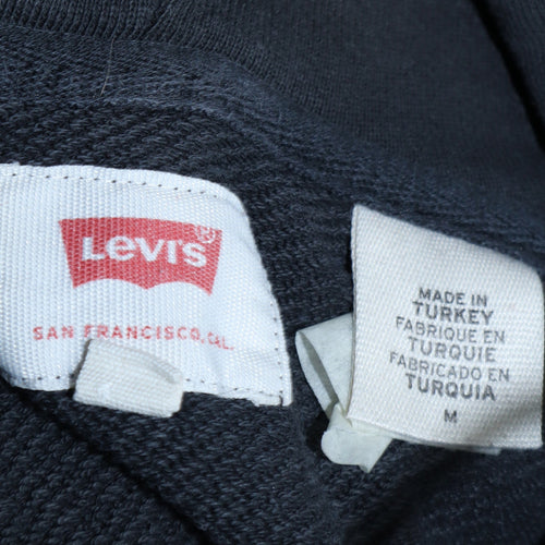 Levi's Men's Grey Pullover Hoodie M Logo Print Cotton Fleece