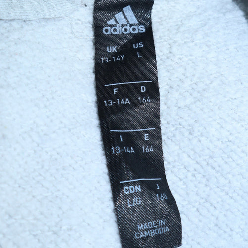 Adidas Boys Grey Full Zip Hoodie 13-14 Years Hooded Sportswear