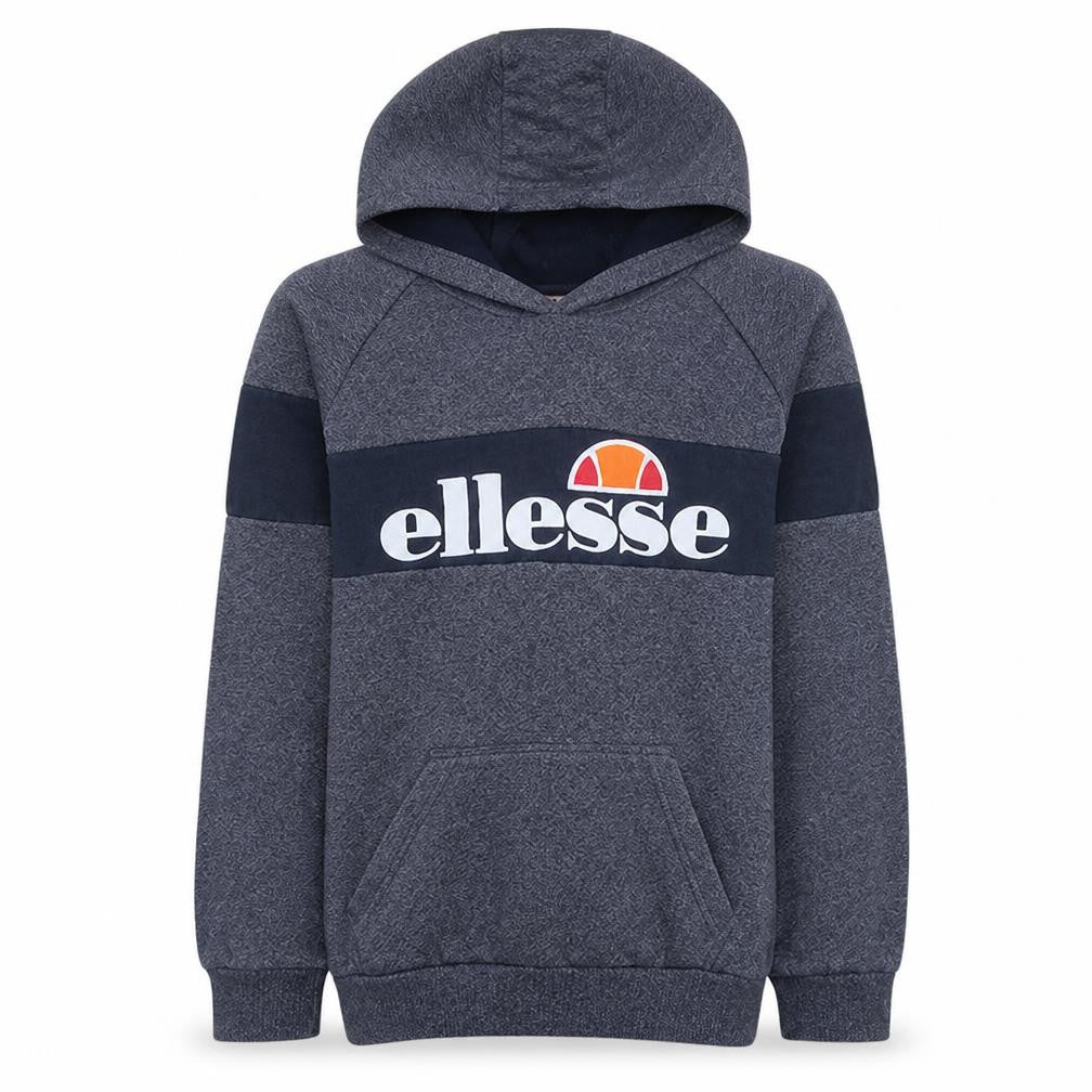 Front view of Ellesse boys’ blue pullover hoodie 13-14 years cotton blend logo design