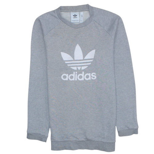 Adidas Men Grey Crew Neck Pullover Sweatshirt M Regular Fit Logo