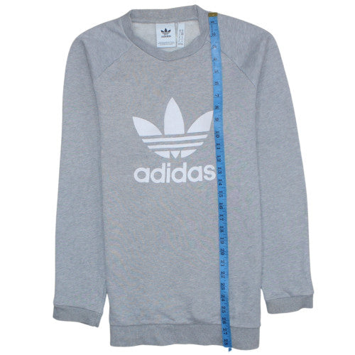 Adidas Men Grey Crew Neck Pullover Sweatshirt M Regular Fit Logo