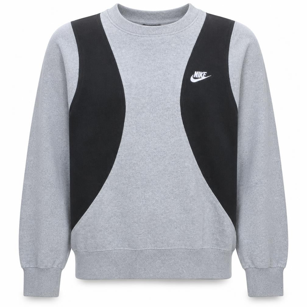 Front view of Nike Men's Grey & Black Crew Neck Sweatshirt, size S, Classic Fleece