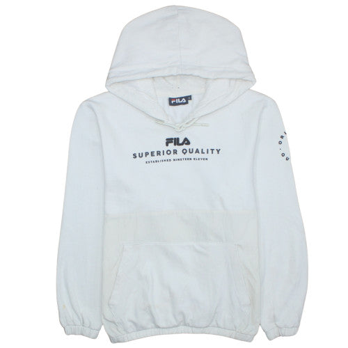 FILA Men's White Pullover Hoodie M Logo Sports Fleece Sweatshirt