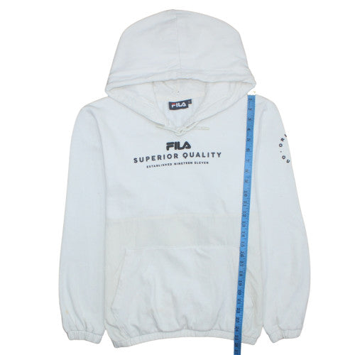FILA Men's White Pullover Hoodie M Logo Sports Fleece Sweatshirt