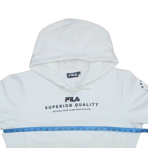 FILA Men's White Pullover Hoodie M Logo Sports Fleece Sweatshirt