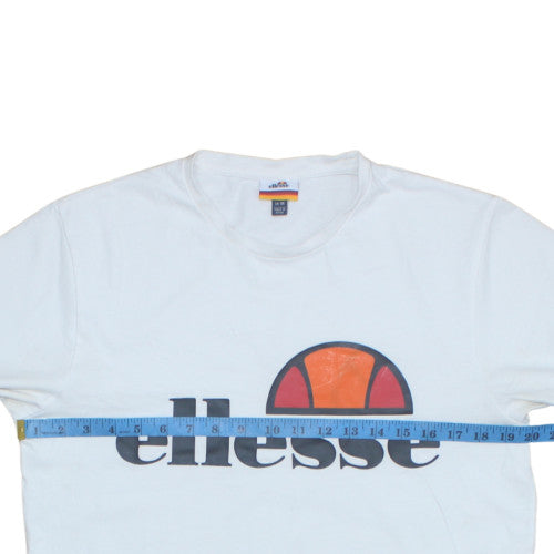 Ellesse Men's White Graphic Logo Crew Neck Cotton T-Shirt Size M