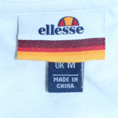 Ellesse Men's White Graphic Logo Crew Neck Cotton T-Shirt Size M