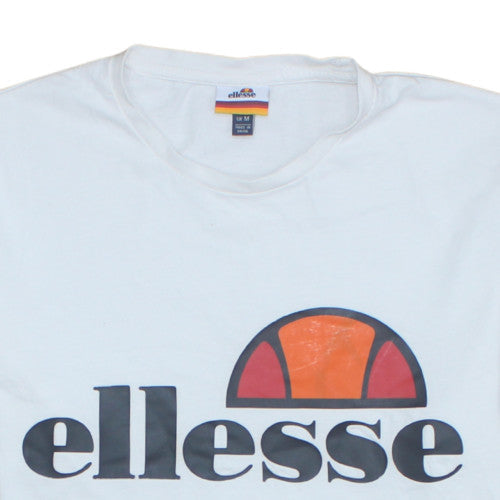 Ellesse Men's White Graphic Logo Crew Neck Cotton T-Shirt Size M