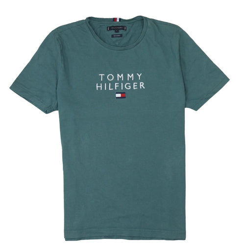 Tommy Hilfiger Men's Green Logo Embroidered Organic Cotton T-Shirt L