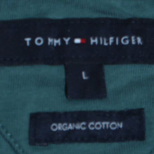 Tommy Hilfiger Men's Green Logo Embroidered Organic Cotton T-Shirt L
