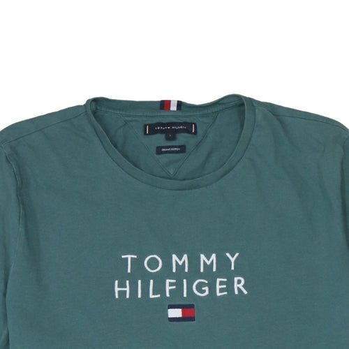 Tommy Hilfiger Men's Green Logo Embroidered Organic Cotton T-Shirt L