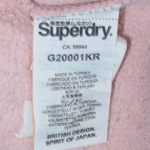 Superdry Womens Pink Pullover Hoodie Size S Rhinestone Logo Cotton Blend