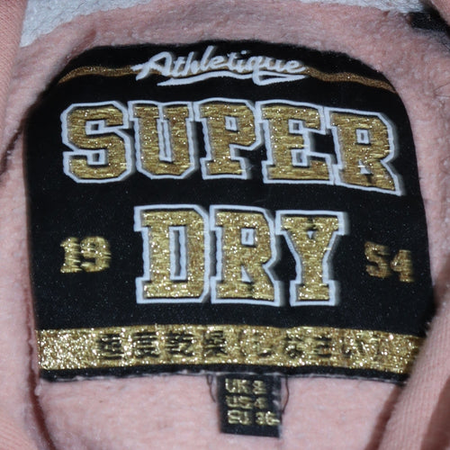 Superdry Womens Pink Pullover Hoodie Size S Rhinestone Logo Cotton Blend