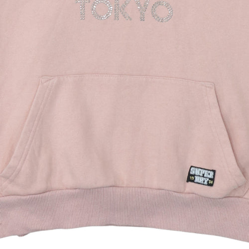Superdry Womens Pink Pullover Hoodie Size S Rhinestone Logo Cotton Blend