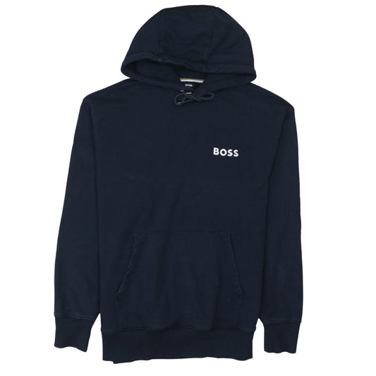 BOSS Men's Blue Pullover Hoodie Size L Logo Cotton Sweatshirt