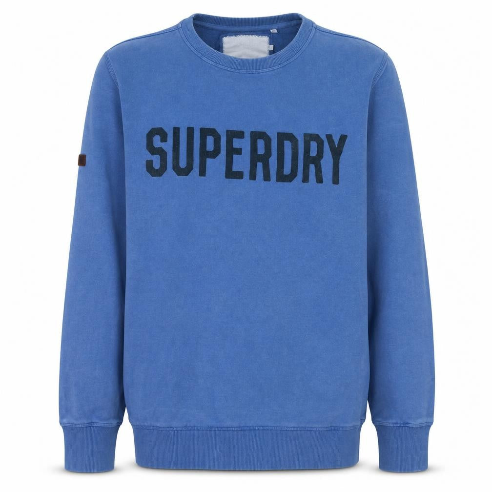 Front view of Superdry Men's Blue Crew Neck Graphic Sweatshirt, size M