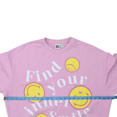 SmileyWorld Women Pink Graphic Print Pullover Sweatshirt Size S
