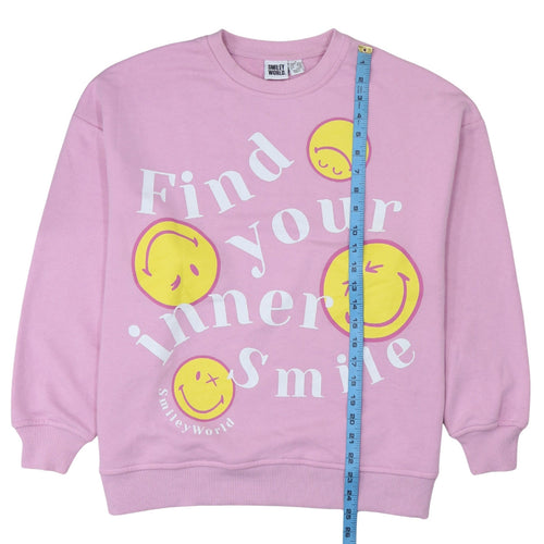 SmileyWorld Women Pink Graphic Print Pullover Sweatshirt Size S