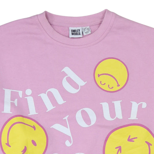 SmileyWorld Women Pink Graphic Print Pullover Sweatshirt Size S