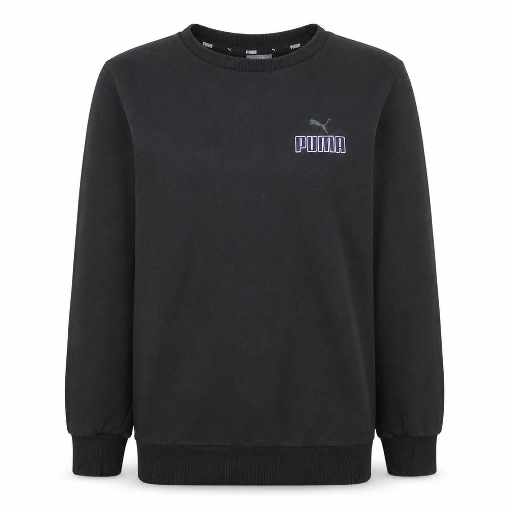 Front view of Puma women’s black xs crew neck pullover sweatshirt