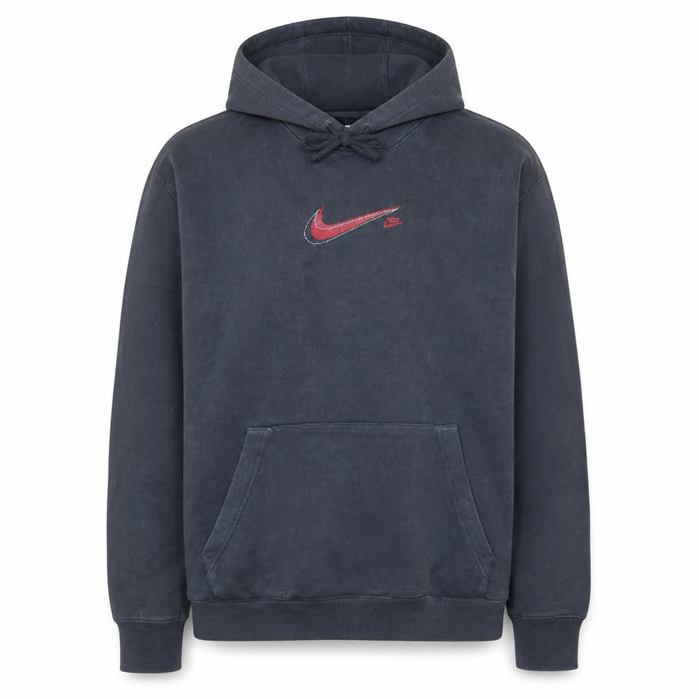 Front view of Nike Men's Black XL Pullover Hoodie with Red Logo Cotton Sweatshirt