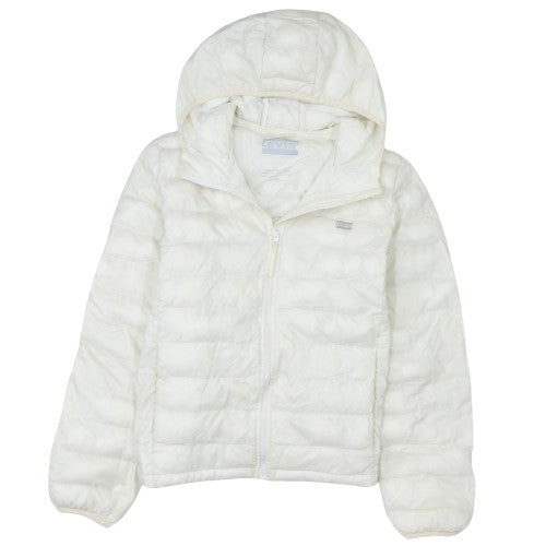 Levi's Womens White Hooded Puffer Jacket Size S Lightweight Coat