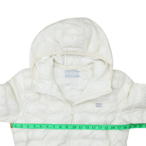 Levi's Womens White Hooded Puffer Jacket Size S Lightweight Coat