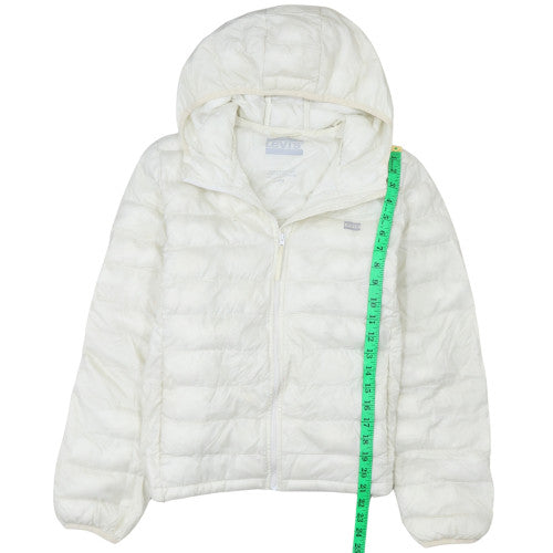 Levi's Womens White Hooded Puffer Jacket Size S Lightweight Coat