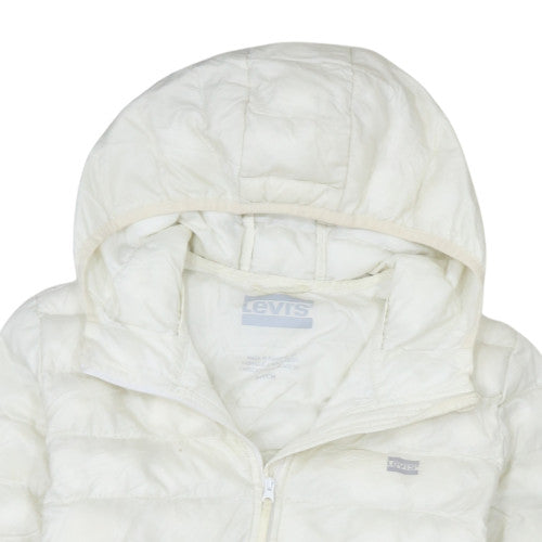 Levi's Womens White Hooded Puffer Jacket Size S Lightweight Coat