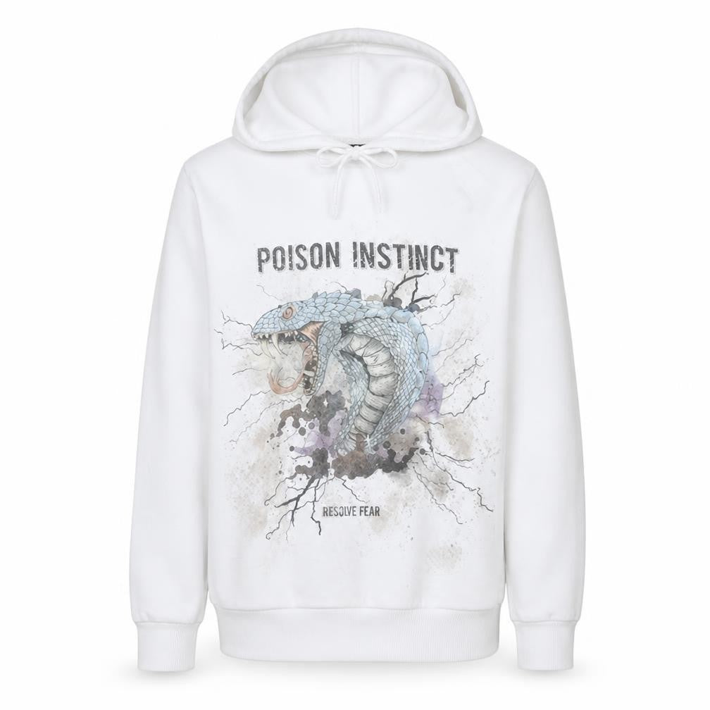 Front view of SMOG Men's White Graphic Snake Pullover Hoodie, size S, Regular Fit