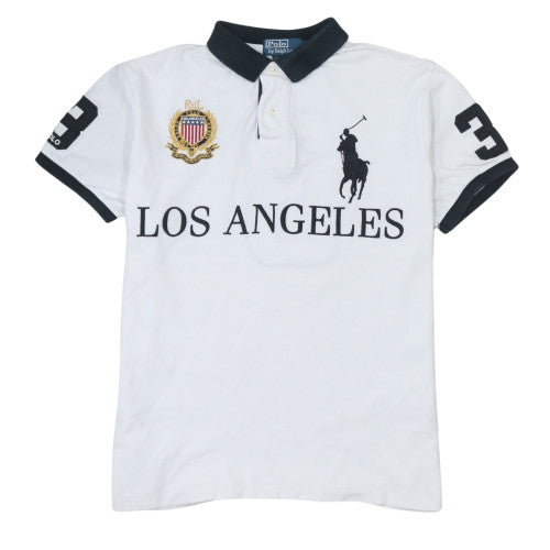 Ralph Lauren Mens White Polo Shirt L Los Angeles Embroidered Logo