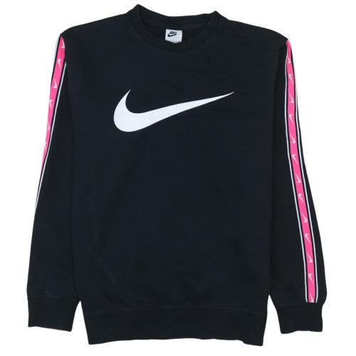 Nike Women Black Pullover Sweatshirt Small Cotton Blend Logo Crew Neck