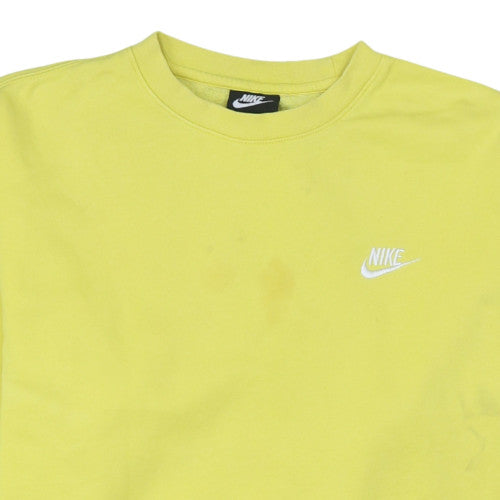 Nike Women Yellow Crew Neck Sweatshirt L Cotton Blend Casual