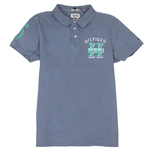 Tommy Hilfiger Men Blue Logo Polo Shirt Size L Casual Cotton