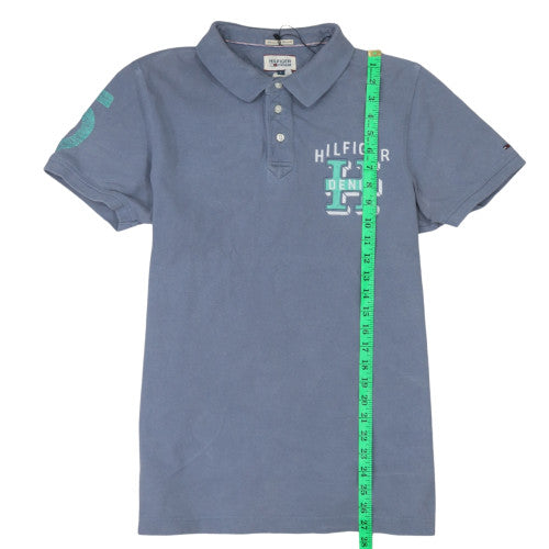 Tommy Hilfiger Men Blue Logo Polo Shirt Size L Casual Cotton
