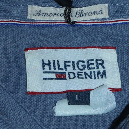 Tommy Hilfiger Men Blue Logo Polo Shirt Size L Casual Cotton