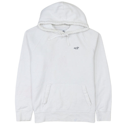 Hollister Men's White Pullover Hoodie Size M Fleece Logo Drawstring