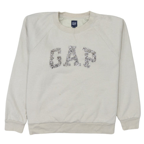 GAP Women Beige Sequin Logo Pullover Sweatshirt M