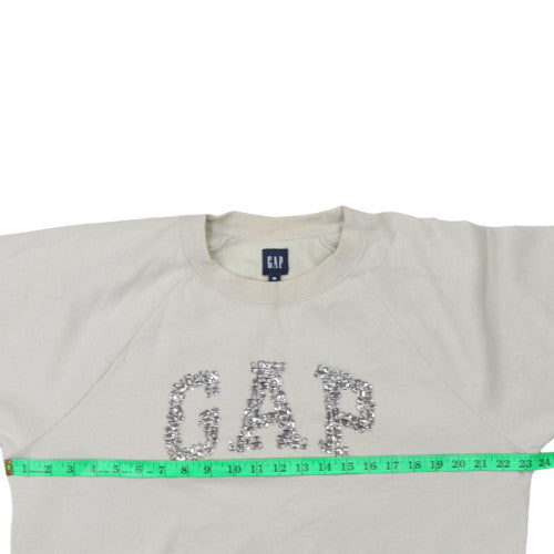 GAP Women Beige Sequin Logo Pullover Sweatshirt M