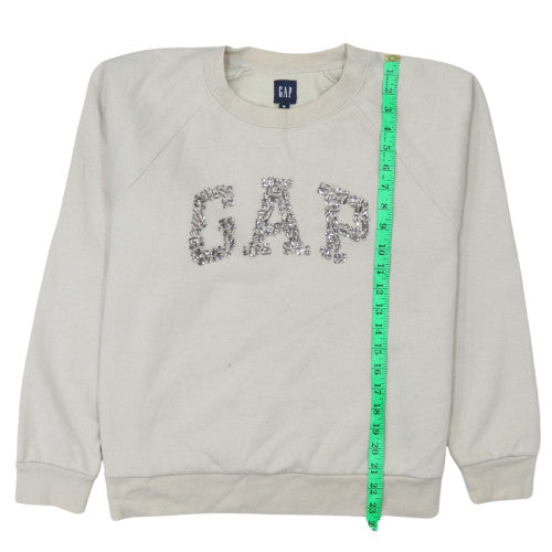 GAP Women Beige Sequin Logo Pullover Sweatshirt M