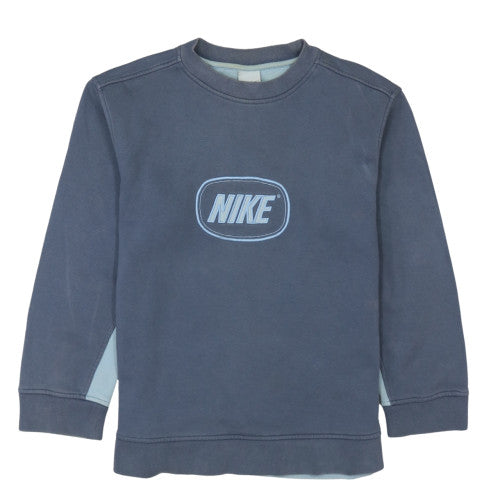 Nike Boys Blue Pullover Sweatshirt Embroidered Logo 6-7 Years Crew Neck